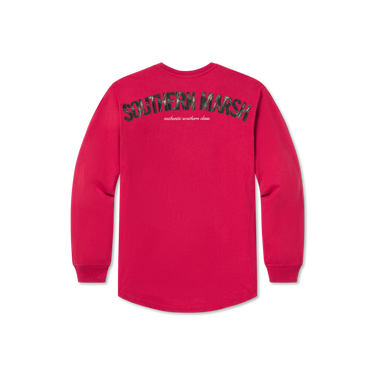 Vintage Red with Tartan | Rebecca Tartan Jersey | Womens Fit Long Sleeve T-shirt | Back