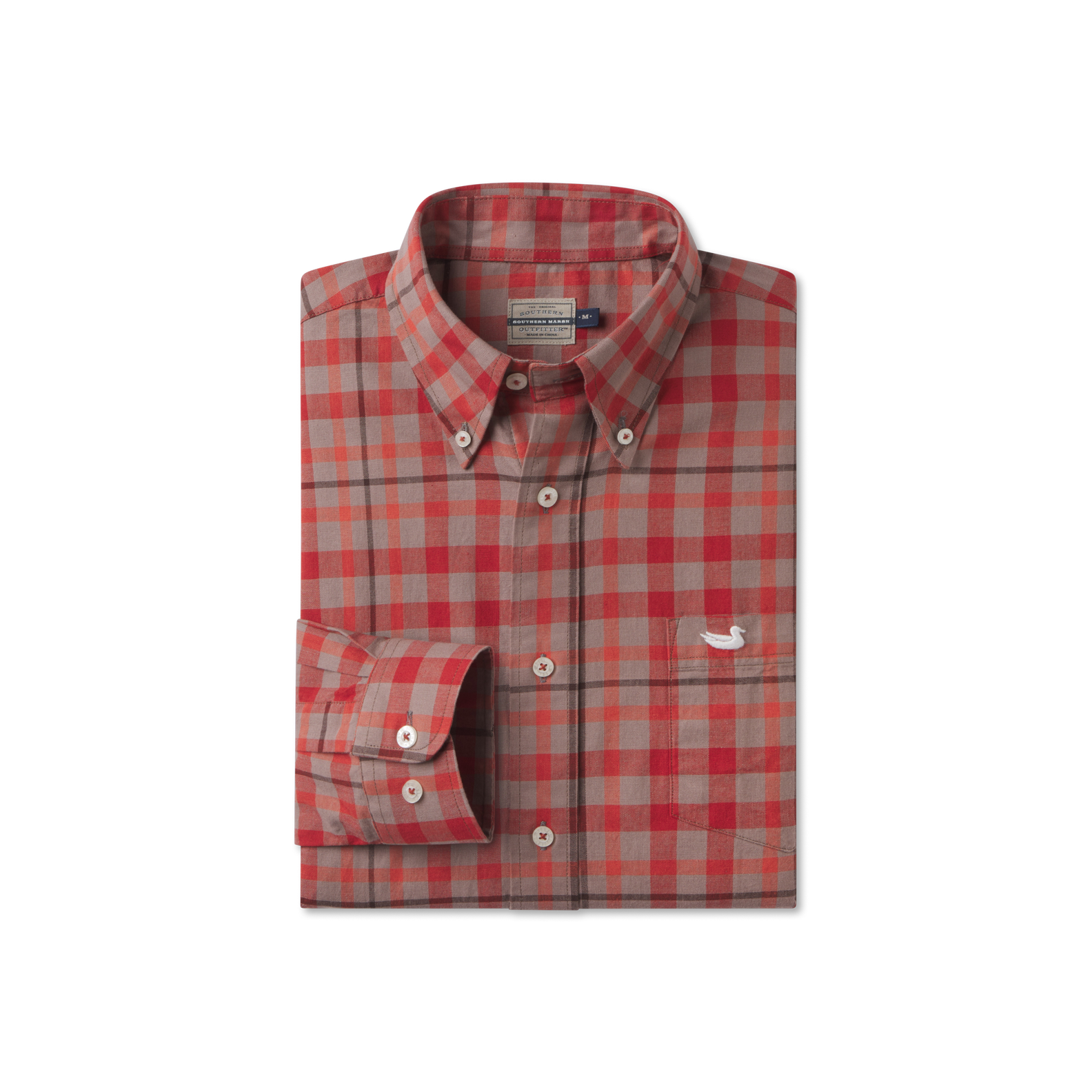 plaid dress shirt Southern Marsh Boundary Washed Plaid Dress Shirt Burnt Taupe and Burnt Orange / Small