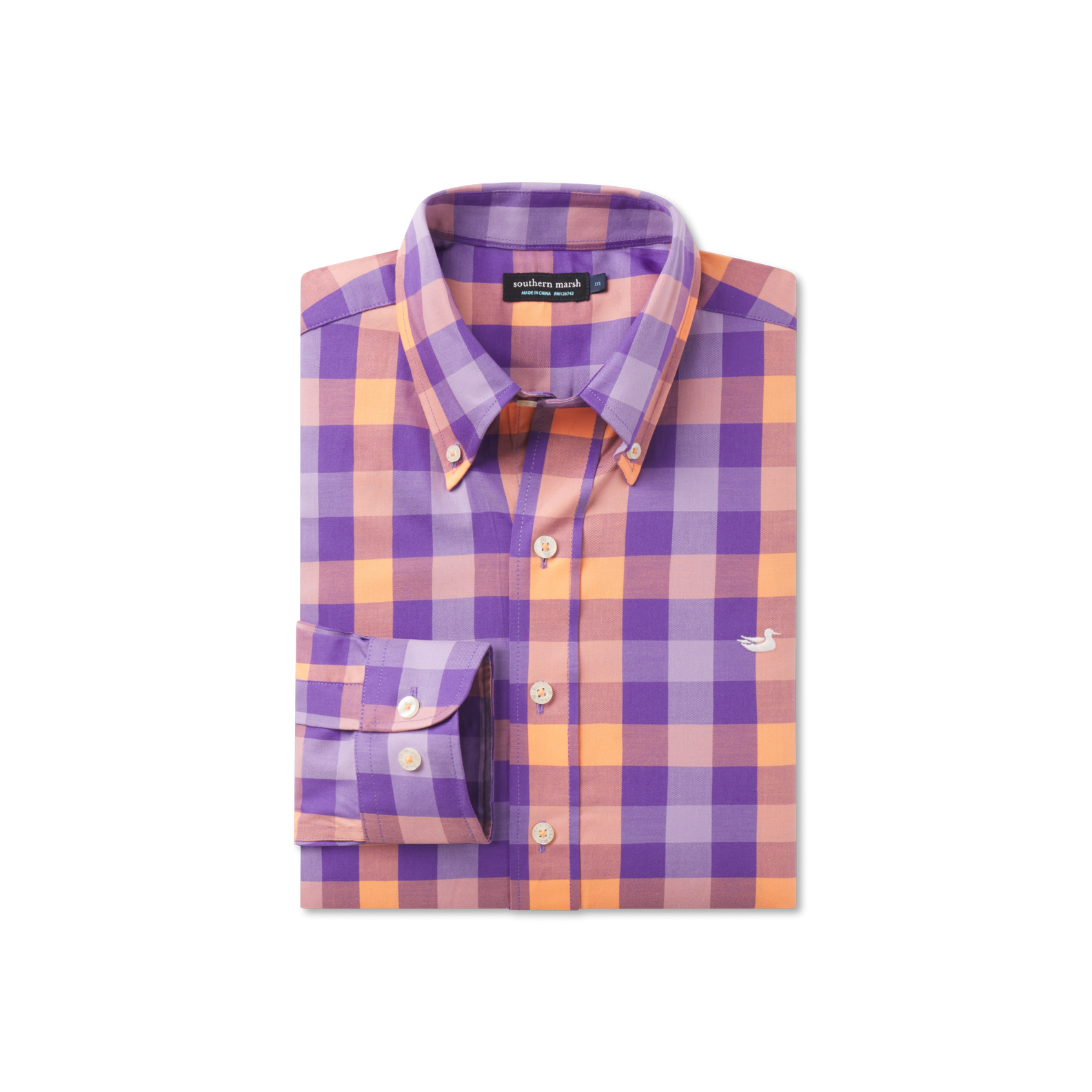 Southern Marsh Jalisco Gingham Dress Shirt Purple and Orange / Medium