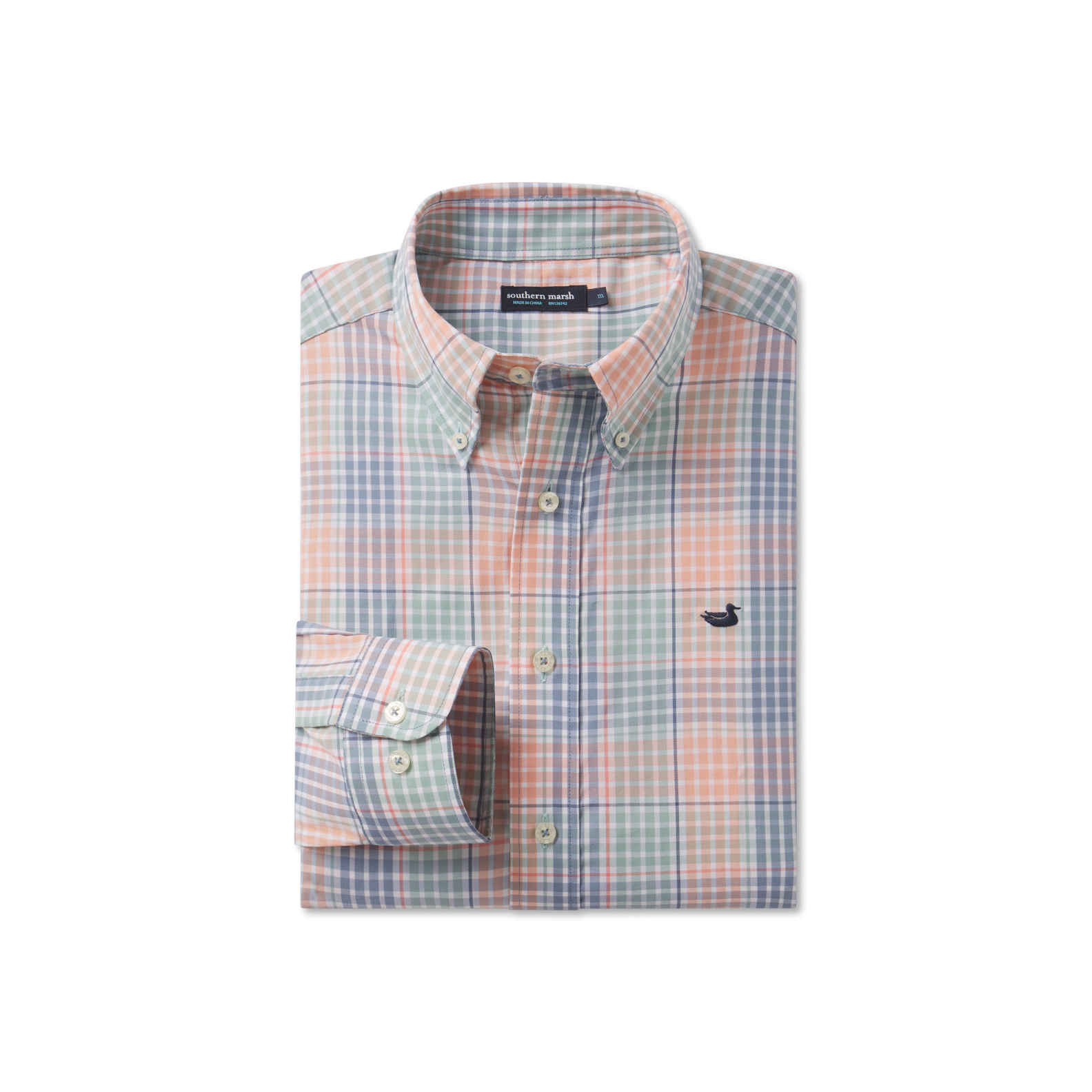 southern marsh dress shirts Southern Marsh Miller Gingham Dress Shirt Peach and Slate / Medium