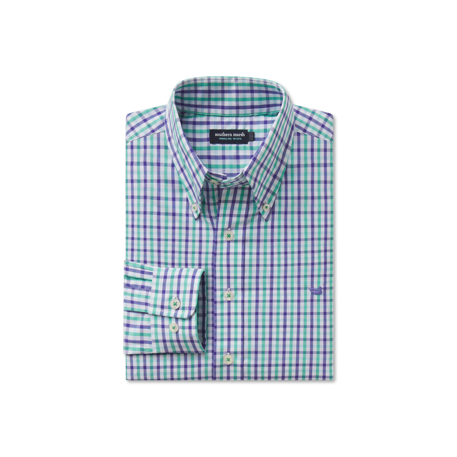 Southern Marsh Evans Gingham Dress Shirt | Wrinkle Free Purple and Green Gingham / Small