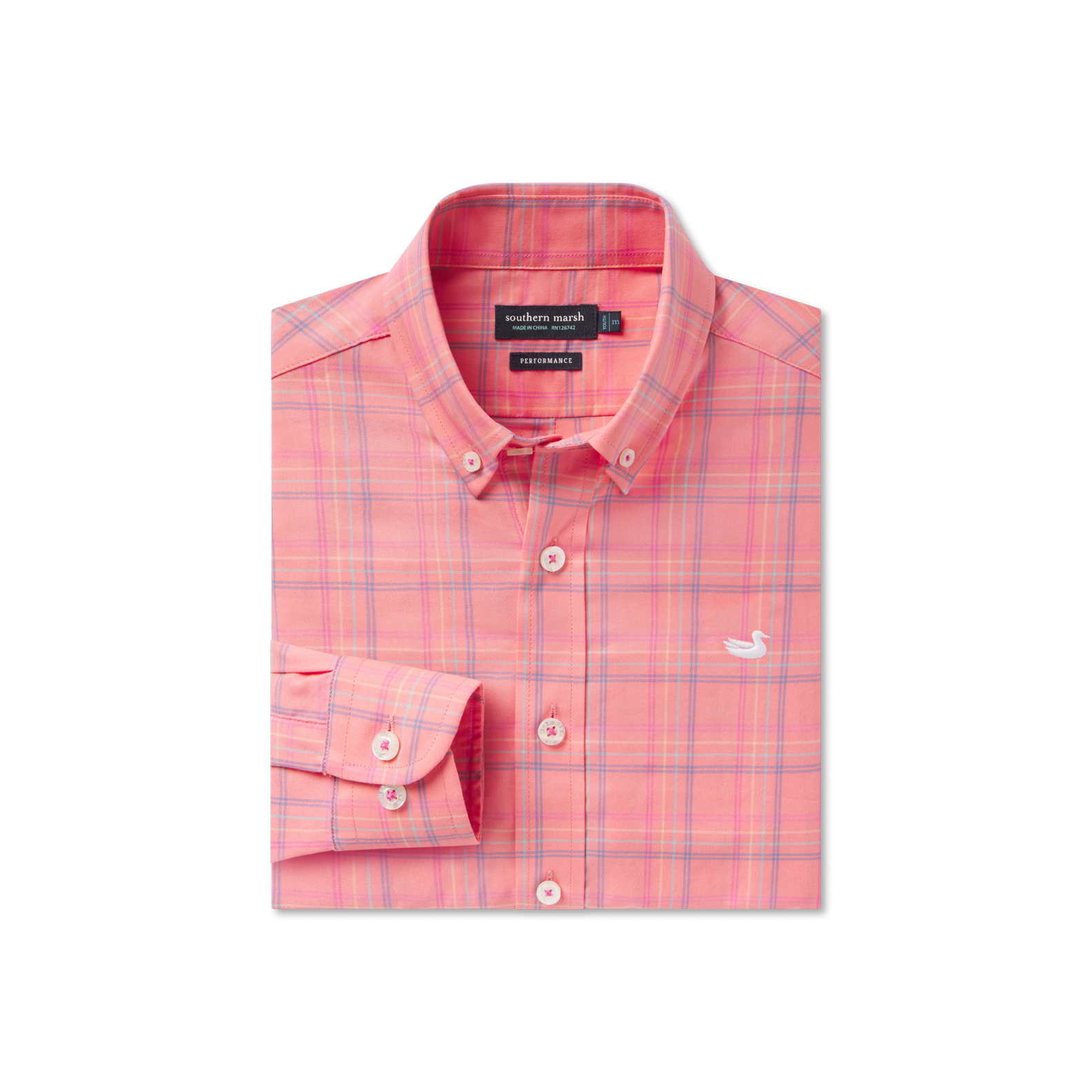 southern marsh dress shirts Southern Marsh Youth Chatham Lines Performance Dress Shirt Coral & Slate / Youth XL