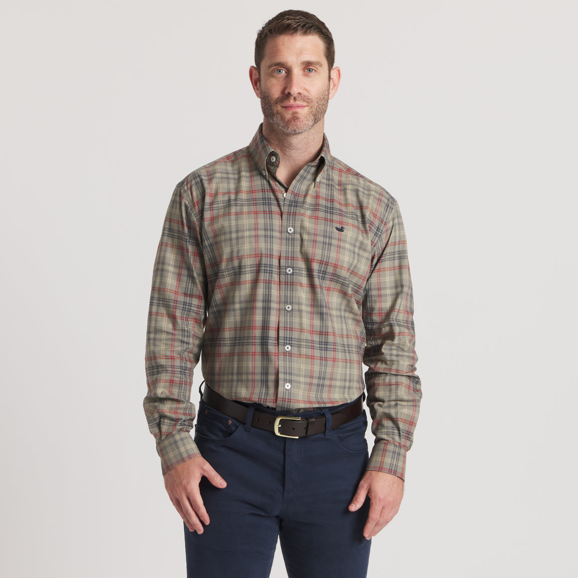 Barnstable Lines Performance Dress Shirt Light Gray & Royal Blue / Triple XL
