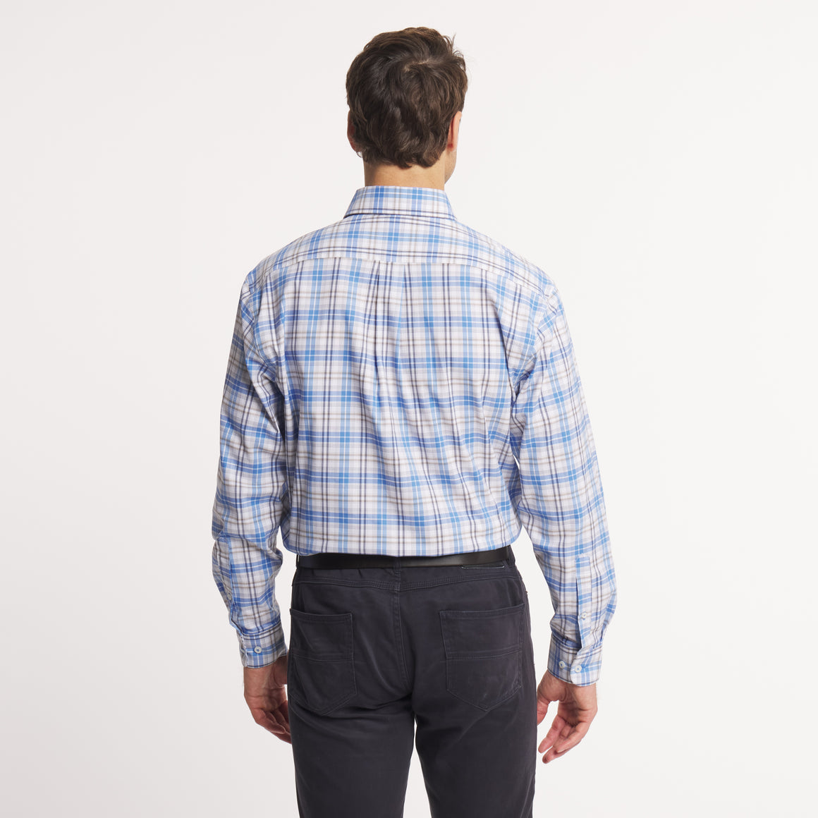 French Blue & Navy Plaid | ON MODEL | BACK