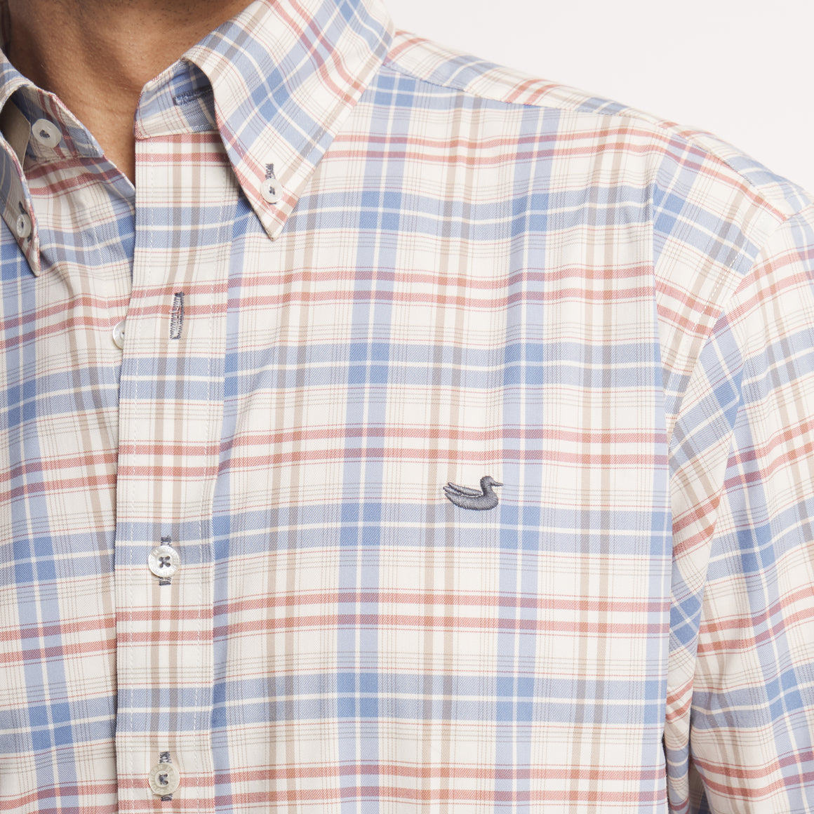 Slate & Burnt Taupe Plaid | ON MODEL | DETAIL