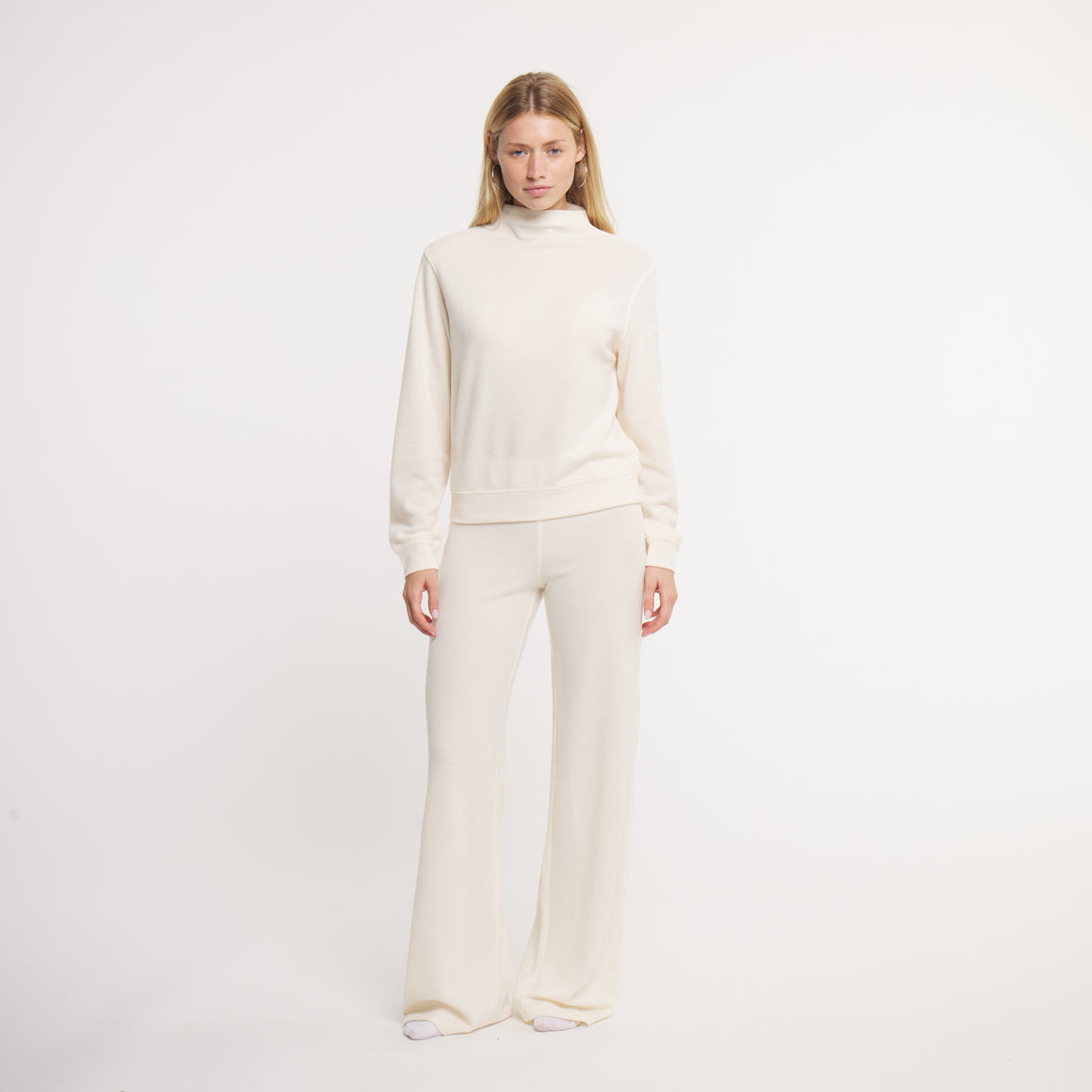 Oatmeal Ribbed Knit | On Model | Full Lounge Set | Matching Top and Pant