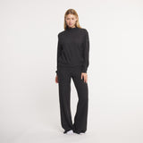 Charcoal Gray Ribbed Knit | On Model | Full Lounge Set | Matching Top and Pant