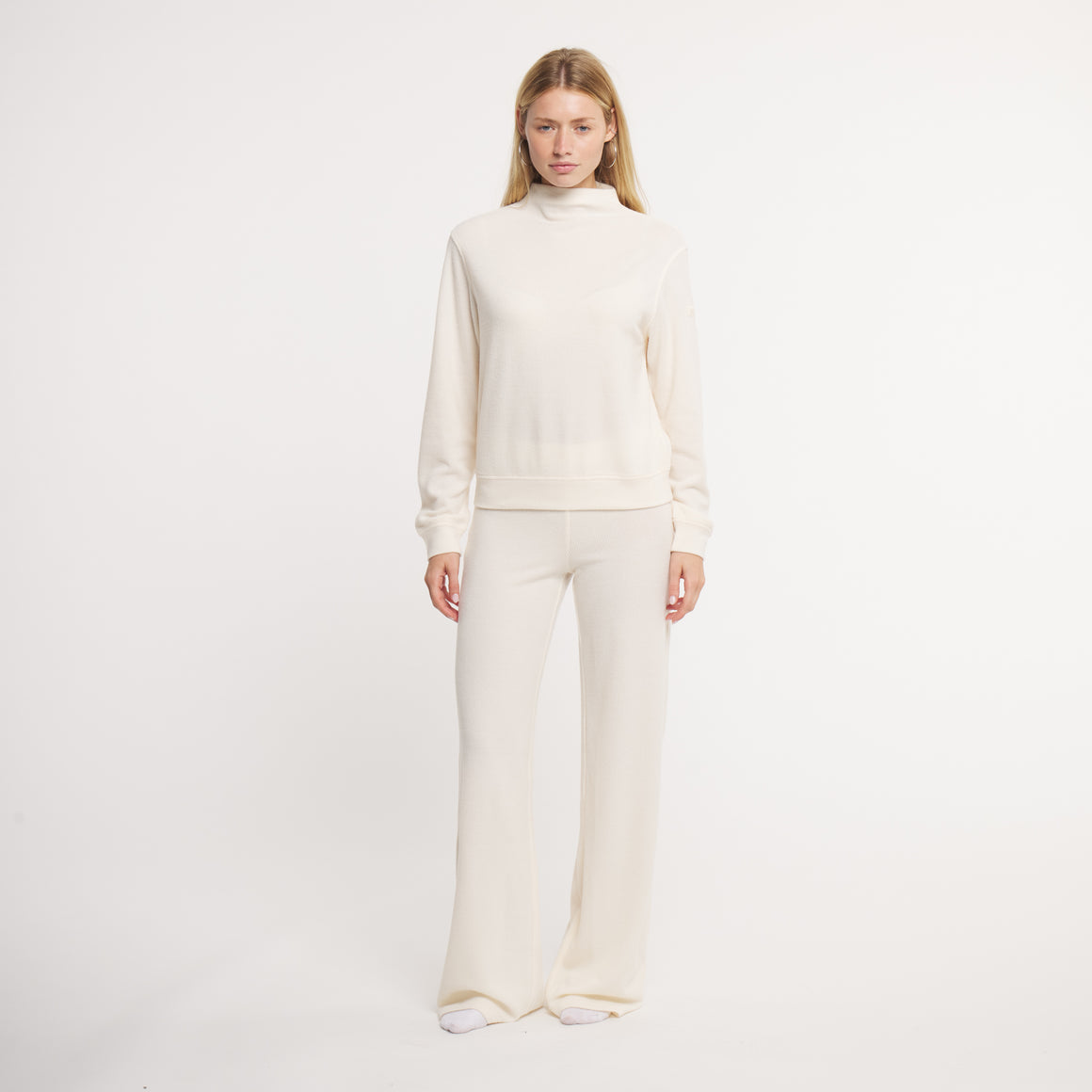 Oatmeal Ribbed Knit | On Model | Full Lounge Set | Matching Top and Pant