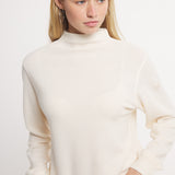 Oatmeal Ribbed Knit | On Model | Detail Fabric and Mock Neck