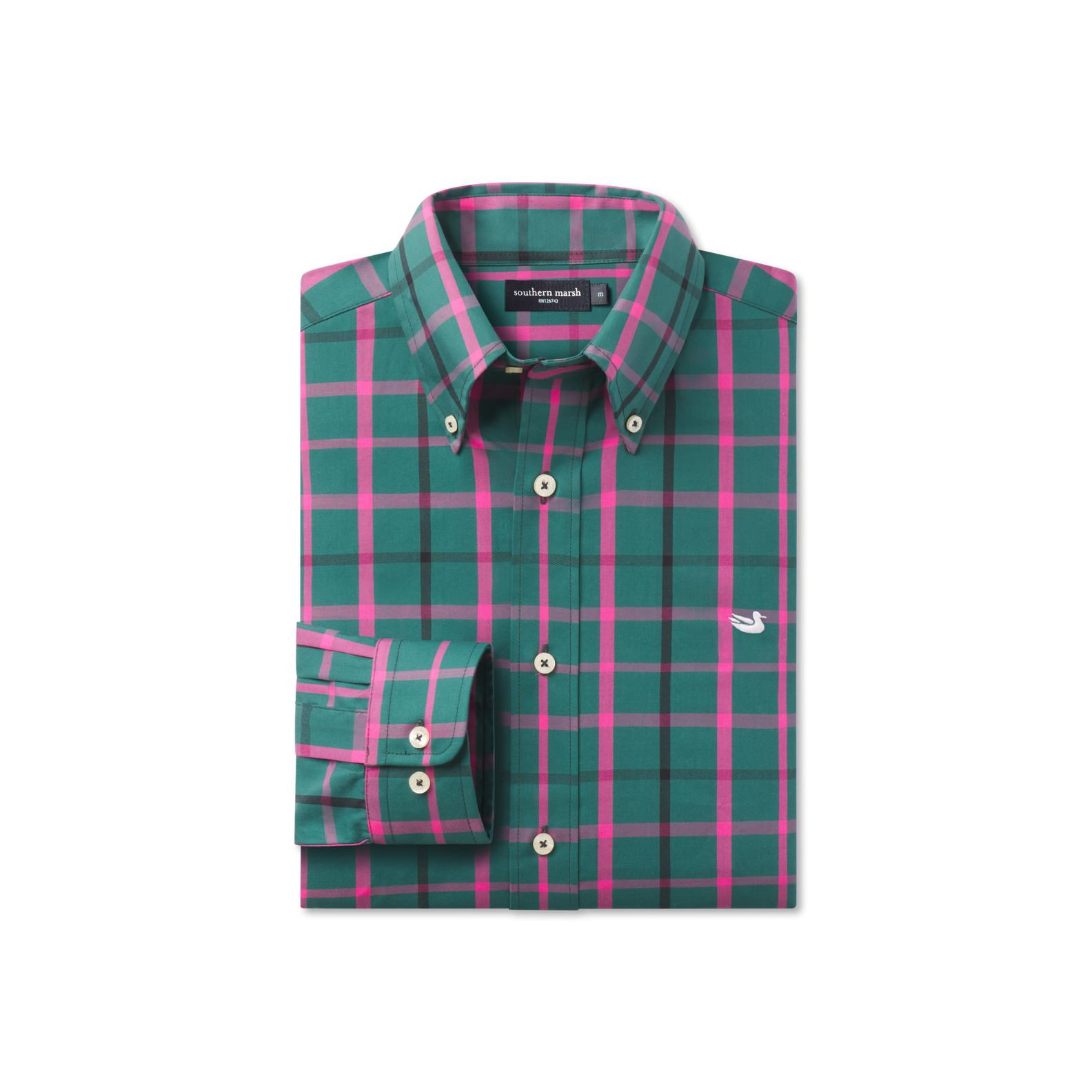 Southern Marsh Lafitte Tattersall Dress Shirt Dark Green and Black / Small