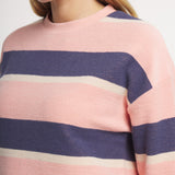 Camelia & Navy Stripe | ON MODEL | DETAIL