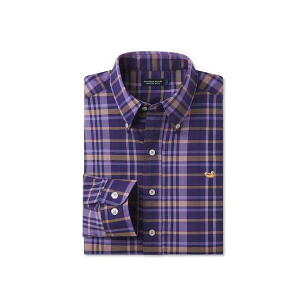 Southern Marsh Blanco Plaid Dress Shirt Purple and Yellow / Small