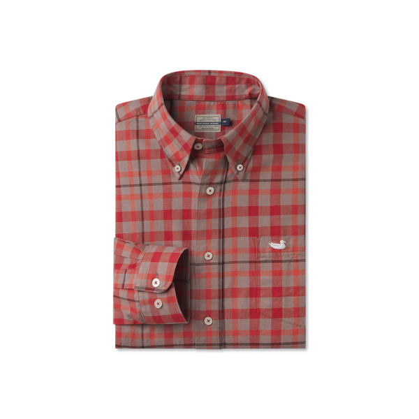 plaid dress shirts Southern Marsh Boundary Washed Plaid Dress Shirt Burnt Taupe and Burnt Orange / Small