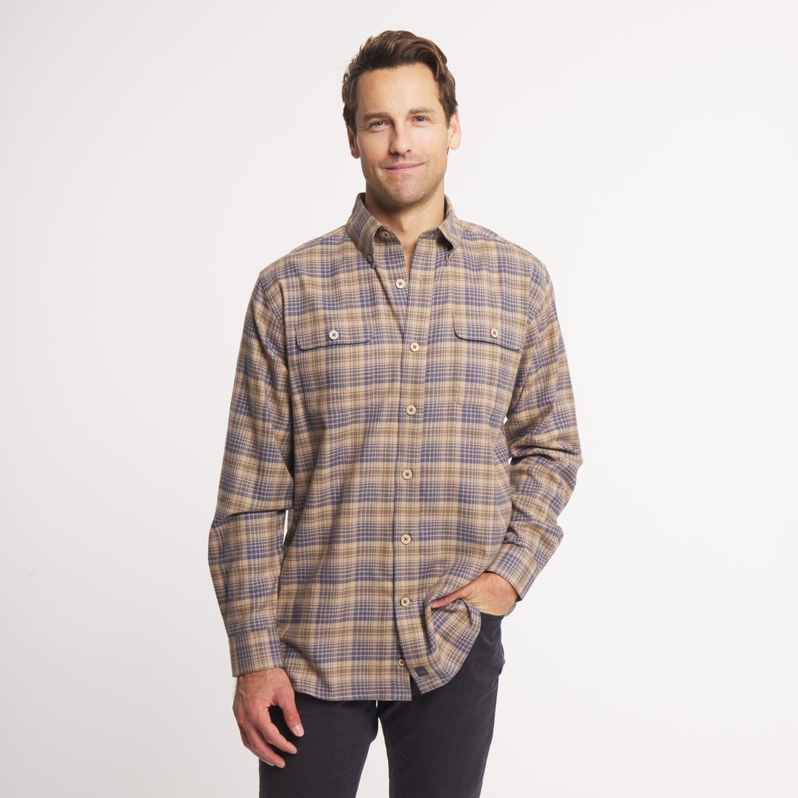 Burnt Taupe & Slate Flannel | ON MODEL | FRONT