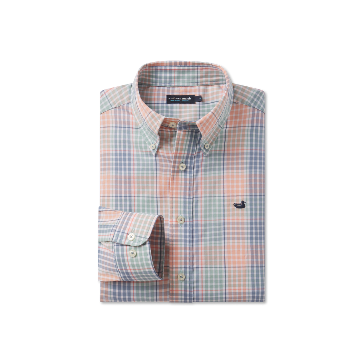 Miller Gingham Dress Shirt Medium / Peach and Slate