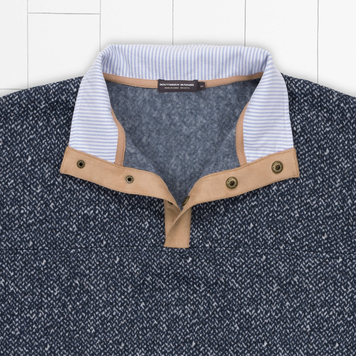 Washed   Navy | Cascade Herringbone Pullover | Detail
