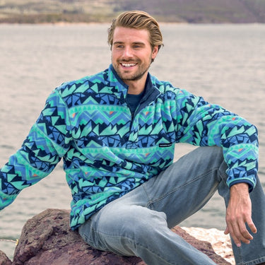 Youth Fairbanks Pullover in White & Teal by Southern Marsh