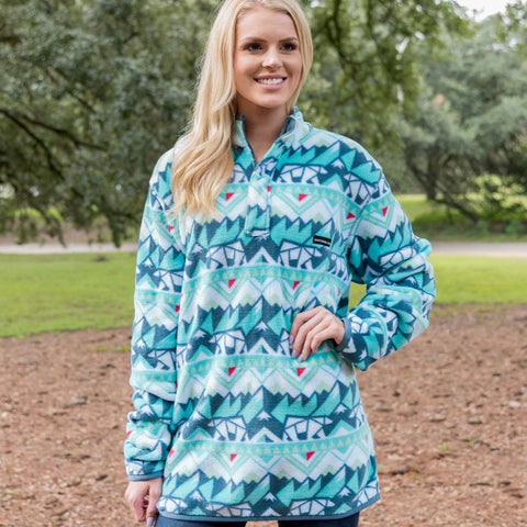 Youth Fairbanks Pullover in White & Teal by Southern Marsh main image 1
